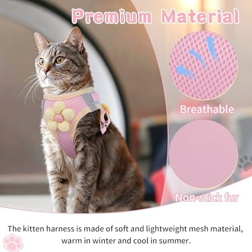 Cat Harness and Leash Set, Escape Proof Soft Vest Walk Pink XS - Image 3