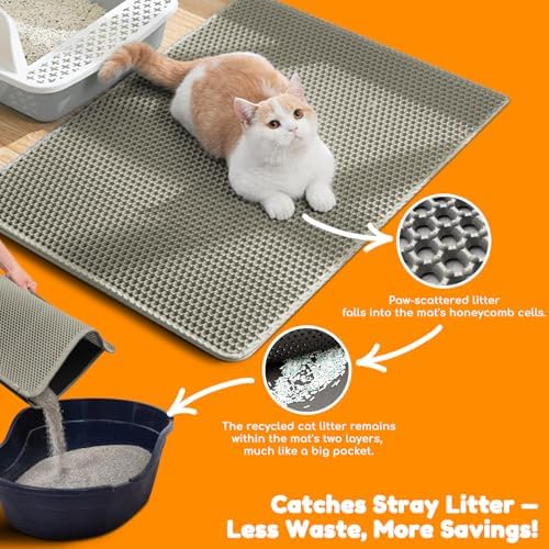 Cat Litter Mat 24"x16", Double Layer EVA litterbox Mat Beige - Image 6
