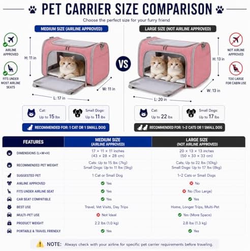 Large Pet Carrier for Cats and Small Dogs, Soft-Sided Travel Carrier - Image 3