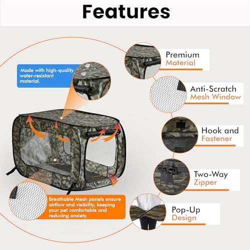 Portable Collapsible Pop Up Kennel, Camo Green - Image 4
