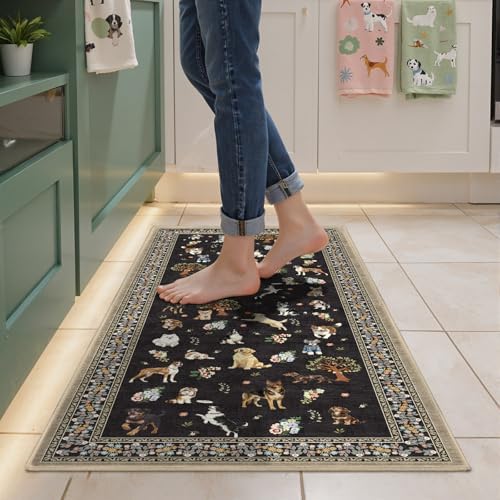 Black Floral Hallway Runner Rug 2x6 - Image 3