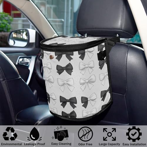 Car Trash Can Black White Bows Car Garbage Bag - Image 5
