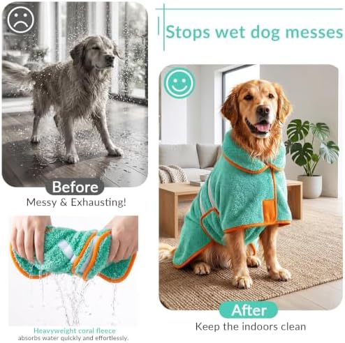 Dog Bathrobe, Super Absorbent for Small to Large Dogs, Lake Green M - Image 2