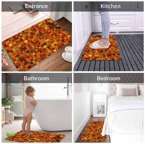 Orange Burnt Bath Rugs Vintage Abstract Mosaic Texture Faded Pattern Bathroom - Image 4