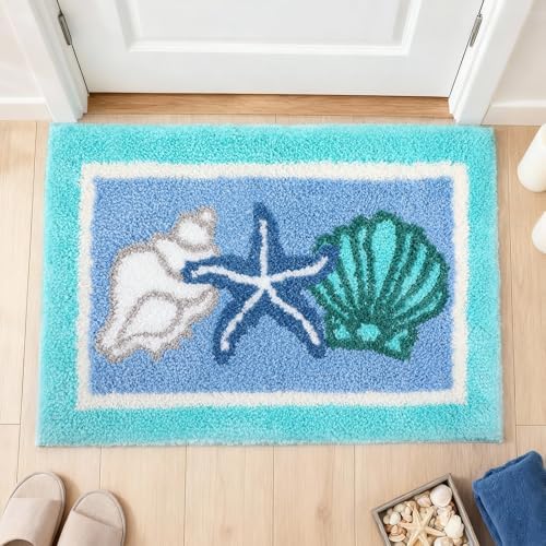 Boao Coastal Bathroom Rug Seashells Starfish Ocean Non Slip 16" x 24" - Image 6