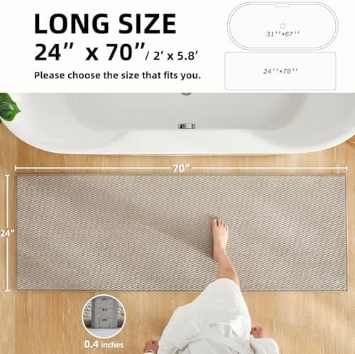 TYUU Bathroom Runner Rugs, Long Bath Mat Runner Washable Thin Quick Dry Low - Image 2