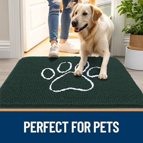 OLANLY Dog Door Mat for Muddy Paws 30x20, Paw Print Design Chenille Mud Mat - Image 6
