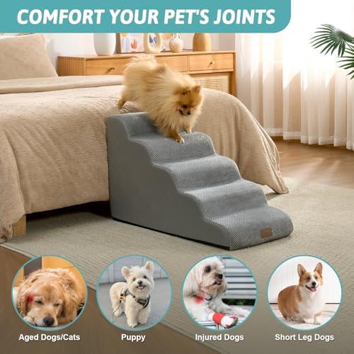 COZY KISS Dog Stairs for Small Dogs, 5 Step Pet Stairs for Beds & Couches - Image 6