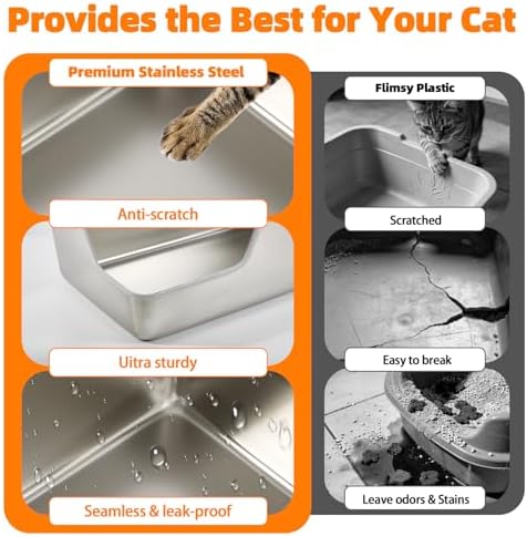 Stainless Steel Litter Box, Extra Large High Sided Litter Box - Image 6