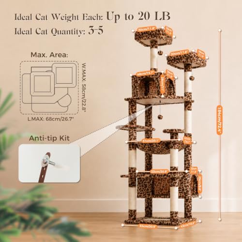 PAWZ Road 72" Leopard Tall Cat Tree - Image 2