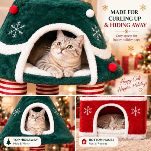 Cat Christmas Tree with 3 Cozy Condos for Indoor Large Cats - Image 3