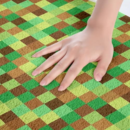 Pixelated Grid Bathroom Rug, Geometric Camo Blocks Non Slip Bath Mat - Image 4