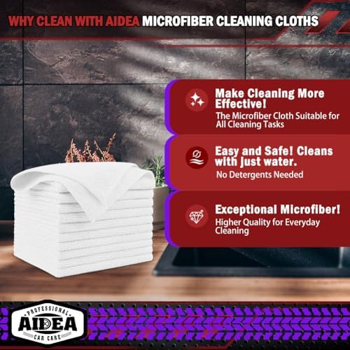 AIDEA White Microfiber Cleaning Cloth 50PK, Cleaning Rags 12×12" - Image 2