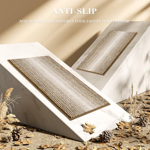 BSICPRO Bathroom Rugs Sets 2 Piece, Non Slip Boho Bath Mats, Petrified Oak - Image 5
