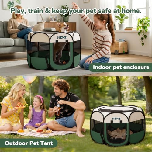 Dog Cat Small Animal Puppy Playpen Crate, Dark Green - Image 5