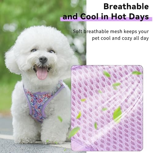 Small Dog Harness Purple Flowers No Pull Reflective Harness - Image 6