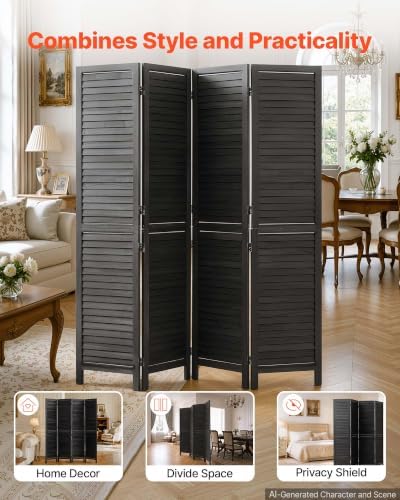 VEVOR Wood Room Divider 4 Panels 67 in Wood Folding Privacy Screen Black | - Image 2