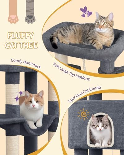 Hzuaneri Cat Tree, 149 cm High, Cat Play Tower, Scratching Post - Image 7