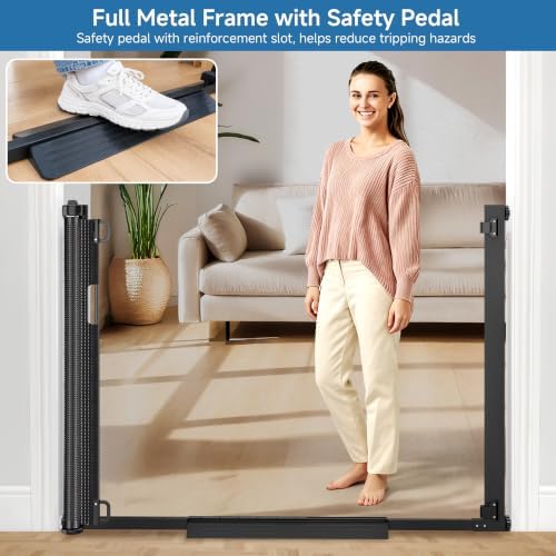 Malier Retractable Dog Gate, 38-60" No Drilling Pressure Mounted Mesh Dog Gate - Image 4