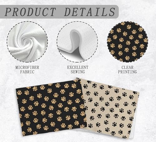 Black and Brown Dog Paws Kitchen Towels and Dishcloths Set of 2, Dog Paw Print - Image 7
