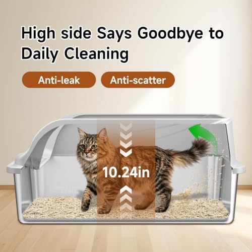 Stainless Steel XL Cat Litter Box, High‑Sides Anti‑Spill Metal Litter Pan - Image 2