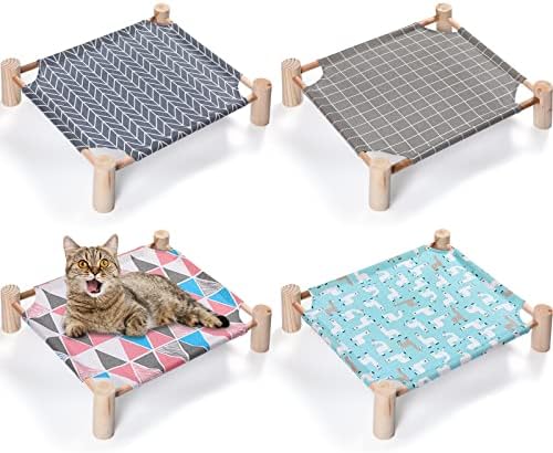 Mixweer 4 Pcs Cat Hammock Bed, Wooden Eleveted Dog Bed Outdoor by Mixweer