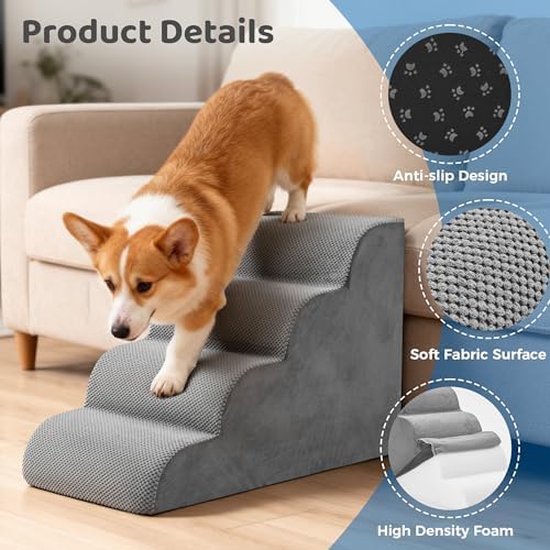 DUMOS Dog Stairs for Small Dogs and Cats, 4-Step Curved Pet Dog Steps - Image 4