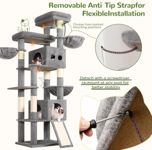Globlazer 83in Extra Large Maine Coon Cat Tree, Light Grey - Image 4