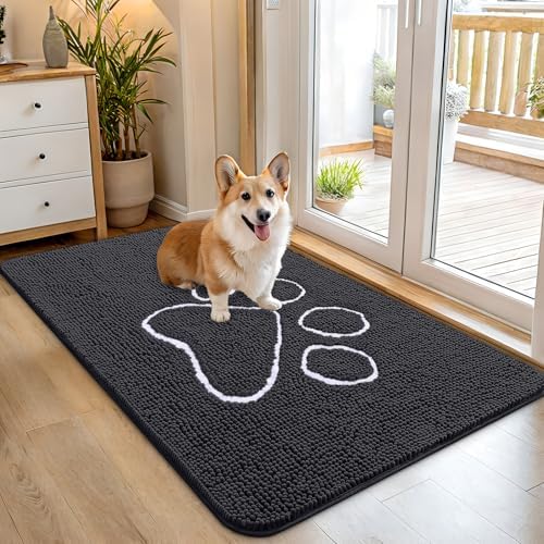 OLANLY Dog Door Mat for Muddy Paws 45x27, Paw Print Design Chenille Mud Mat by OLANLY