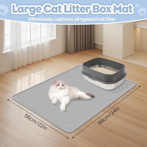 Kalolary Cat Litter Box Mats, Large 34" x 22" Silicone Cat Mat - Image 2