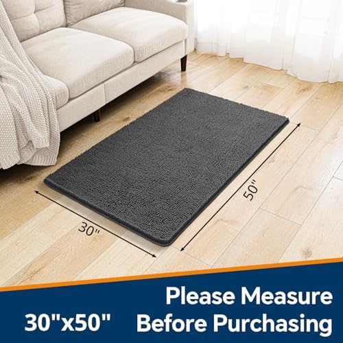 Chenille Bathroom Rug 30"x50" Dark Gray, Large Plush Bath Mat - Image 2
