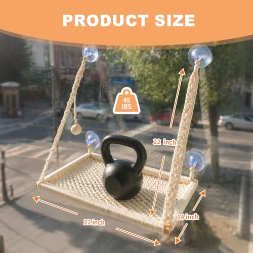 Cat Window Perch with Foldable Hook, Handwoven Catio Bed - Image 4