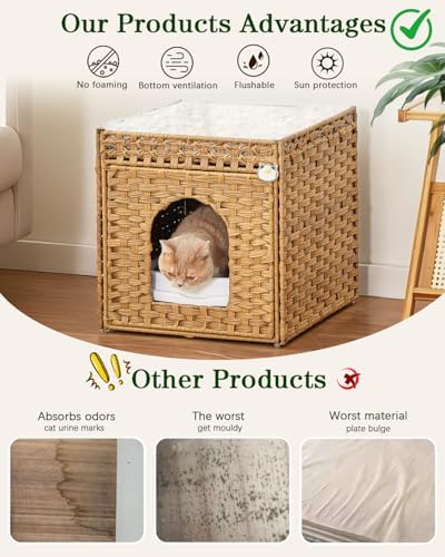 SETVSON Cat Litter Box Enclosure Furniture, Hidden Rattan PE House - Image 3