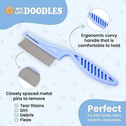 Tick & Flea Comb For Dogs, Fine Tooth Dog Face Brush For Tear Stains 2 PACK - Image 2