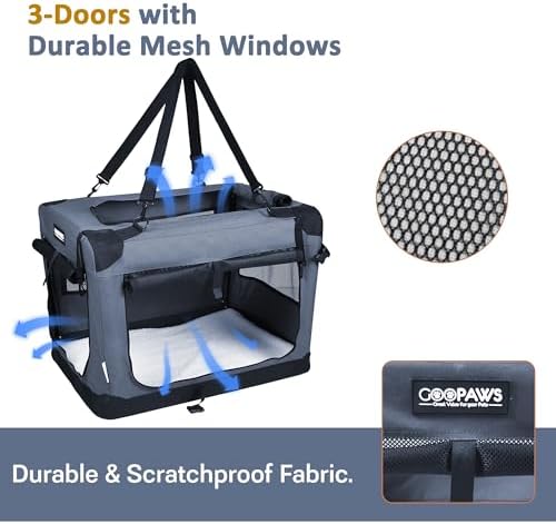JESPET 3 Door Soft Dog Crates Kennel, Collapsible Travel Pet Carrier - Image 2