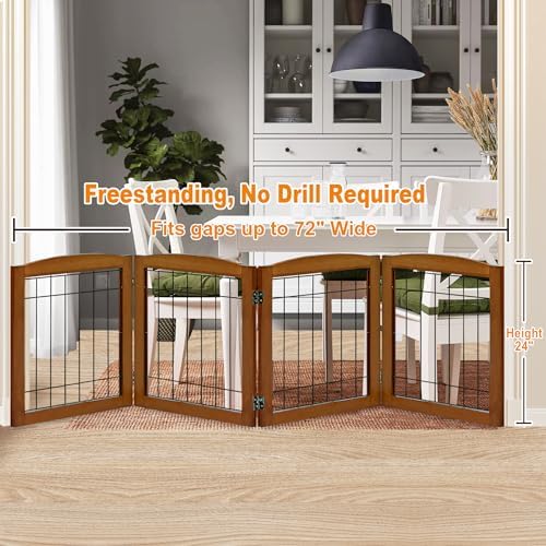 LZRS 4-Panel Extra-Wide Wooden Freestanding Dog Gate: Foldable Solid Wood and - Image 2