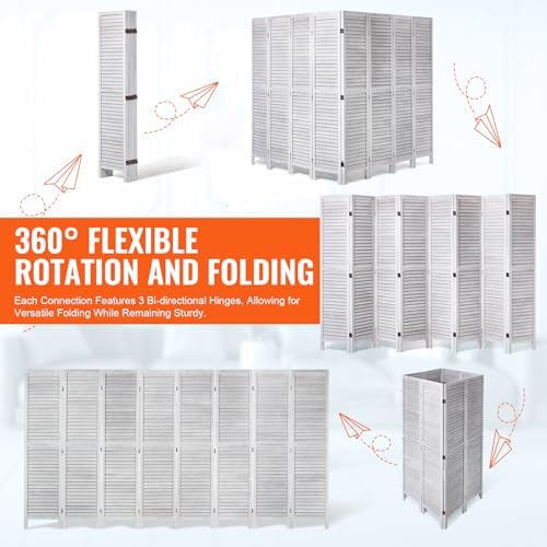 VEVOR Wood Room Divider, 8 Panel Wood Folding Privacy Screen, 66.9 Inches Tall - Image 3