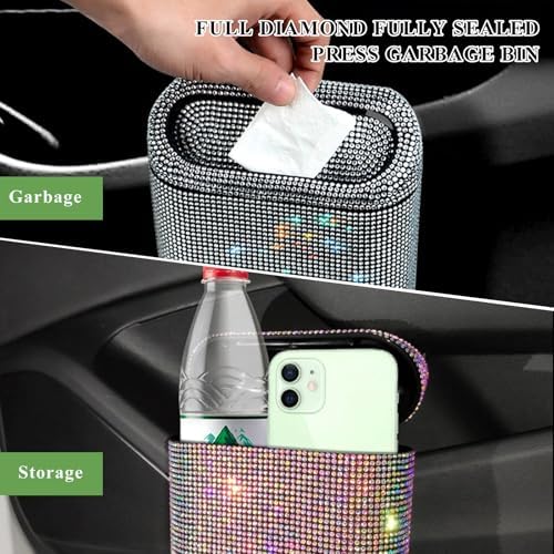 Bling Car Trash Can with Lid, Sparkly Mini Crystal Litter Container Auto - Image 5