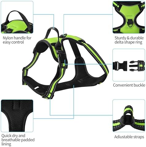 No-Pull Dog Harness with Soft Padded, Adjustable Reflective Vest Green XL - Image 2