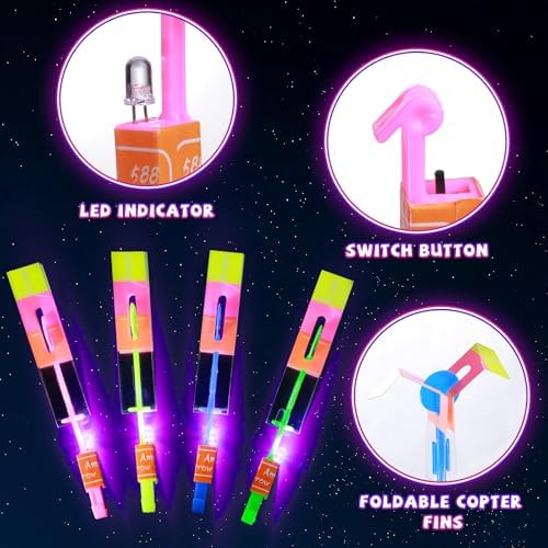 SCIONE 24 Sets LED Flying Set, 24 Slingshot+24 Glow Helicopter-48 Pcs, Flying - Image 5