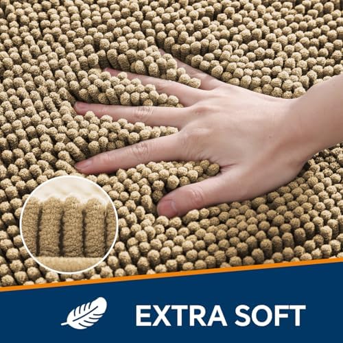 Chenille Bathroom Runner Rug 17"x47" Beige, Plush Bath Mat - Image 3
