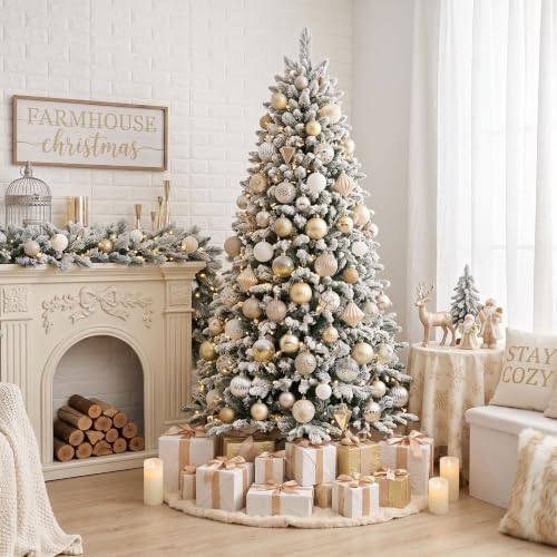 DecobyHannah 60ct White Gold Christmas Ornaments Set for Tree Decorations - Image 6