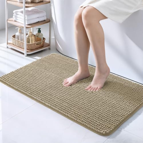 Ophanie Beige Bathroom Rugs 40x24, Soft Chenille Bath Mat, Non Slip Absorbent by Ophanie