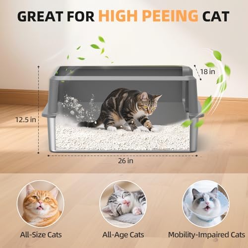 Stainless Steel Cat Litter Box, XXL High Sided Open Top Litter Pan, 1 Scoop - Image 2