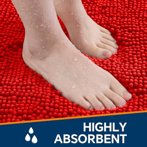 Chenille Bathroom Runner Rug 24"x72" Red, Plush Bath Mat - Image 4