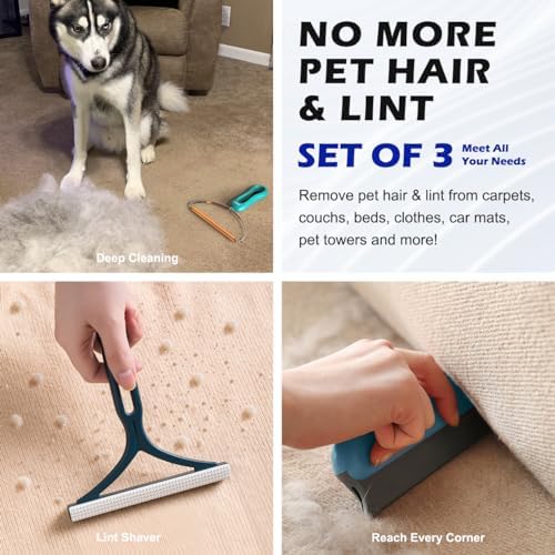 Pet Hair Remover 3-Pack, Reusable Dog & Cat Hair Removal Tools, Lint Shaver - Image 5
