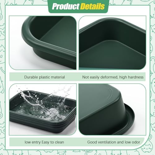 Uiifan 3Pcs Large Low Entry Cat Litter Box, Dark Green - Image 4