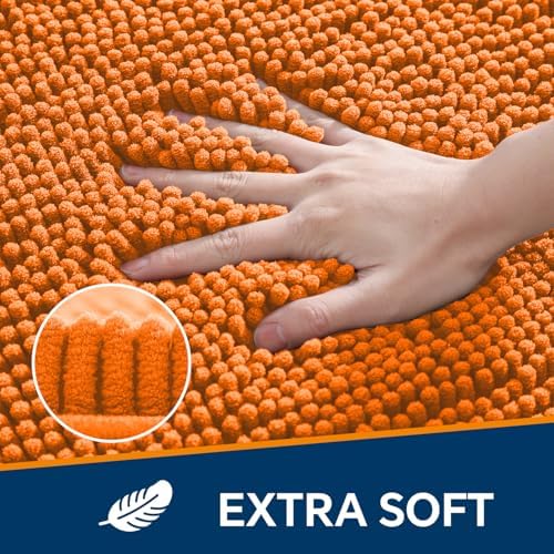 Chenille Bathroom Rug 26"x44" Orange, Non-Slip Plush Bath Mat - Image 3