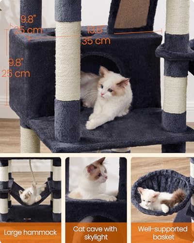 Feandrea Cat Tree, 66.1-Inch Large Cat Tower, Smoky Gray - Image 6