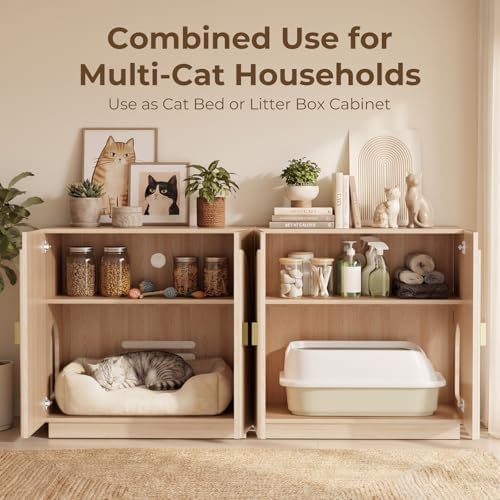 Amunrbrek Large Litter Box Enclosure, Fluted Hidden Cat Litter Box Cabinet - Image 3